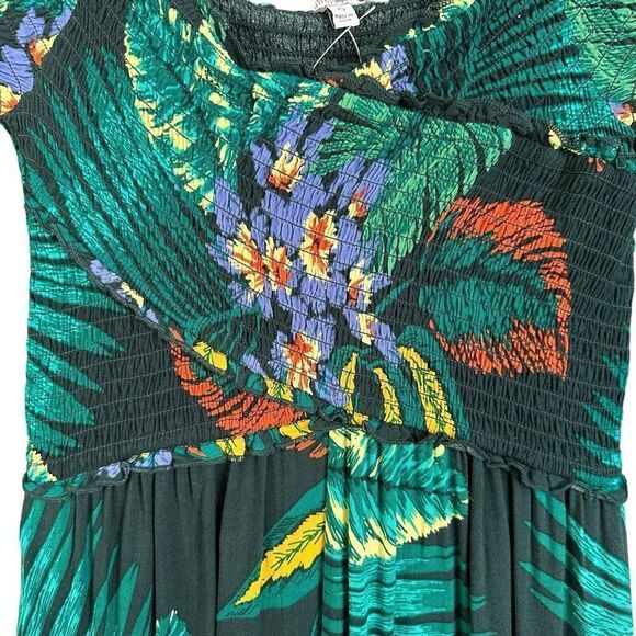 NWT Patrons of Peace Tropical Palm Leaf Print Off Shoulder Surplice Smocked Ruff - Picture 10 of 16